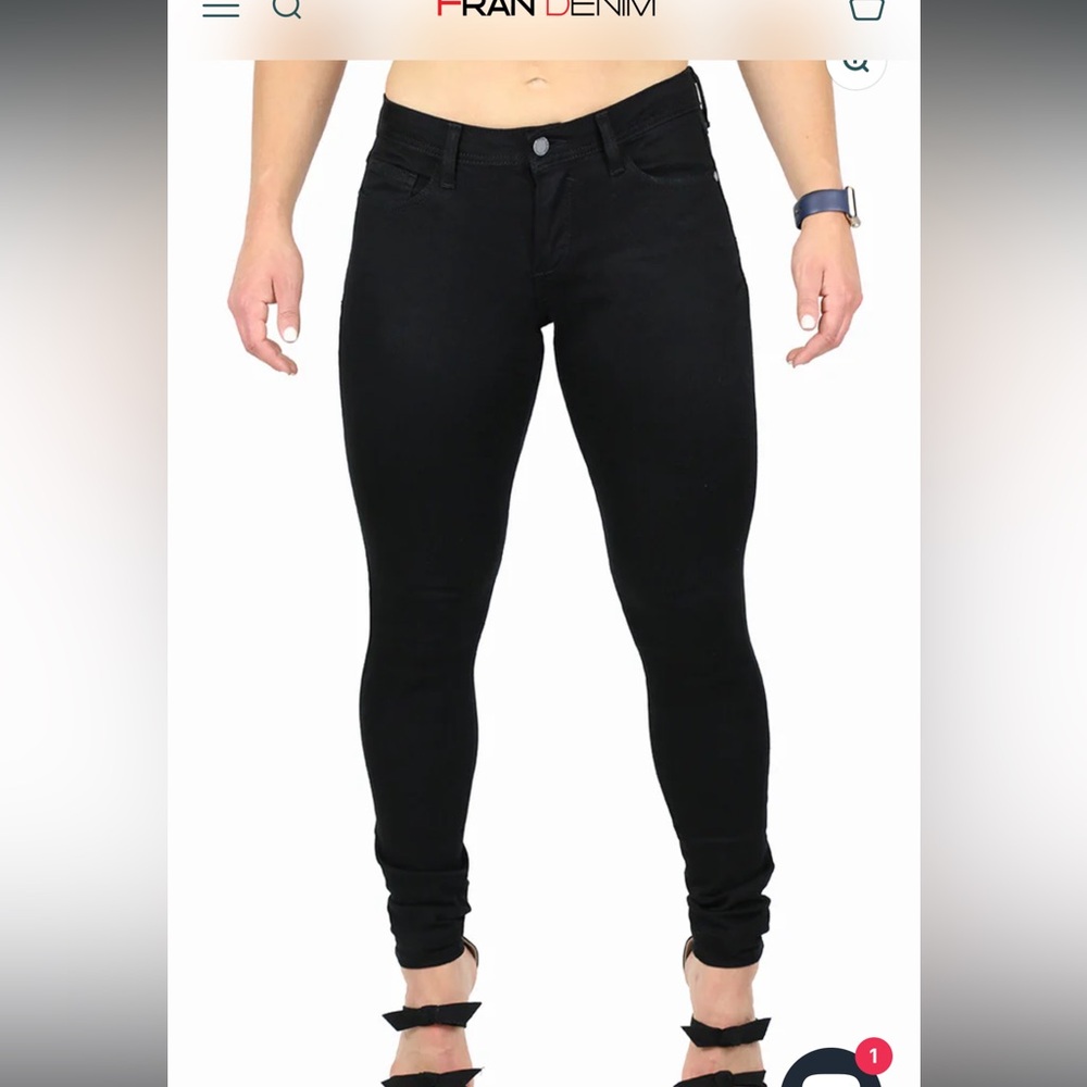 Fran Denim Black Skinny Jeans 27 Mid Rise Ripped Knee Stretch - Picture 1 of 4